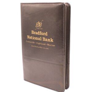Leeds Full Zip Black Leather Organizer Notepad Holder Bradford National Bank Vtg
